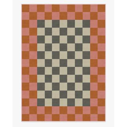 Checker Border Pink & Orange Flatwoven Rug by Jonathan Adler - 305 x 425 cm - Rug + Pad System