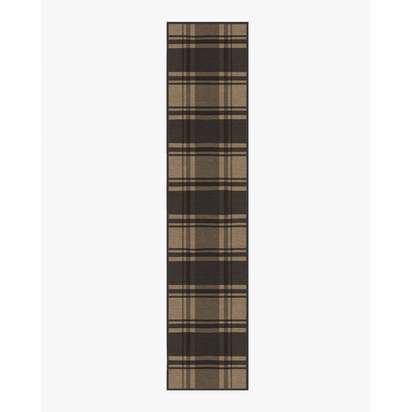 Easton Plaid Charcoal & Natural Flatwoven Rug - 75 x 365 cm - Rug + Pad System