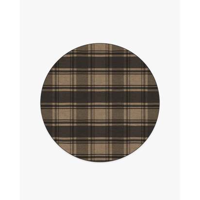 Easton Plaid Charcoal & Natural Flatwoven Rug - 185 Round cm - Rug + Pad System
