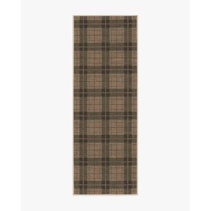 Alfie Plaid Natural & Green Flatwoven Rug - 75 x 215 cm - Rug + Pad System