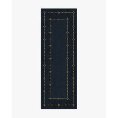 Sparkle Border Dark Navy Flatwoven Rug - 75 x 215 cm - Rug + Pad System