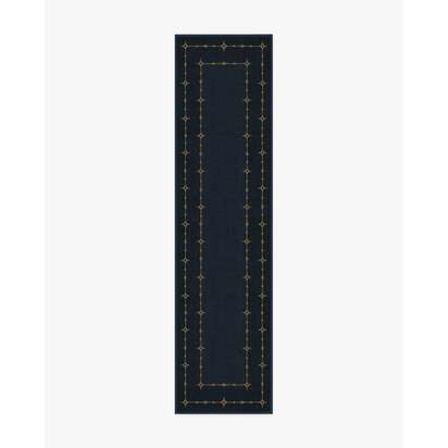 Sparkle Border Dark Navy Flatwoven Rug - 75 x 305 cm - Rug + Pad System