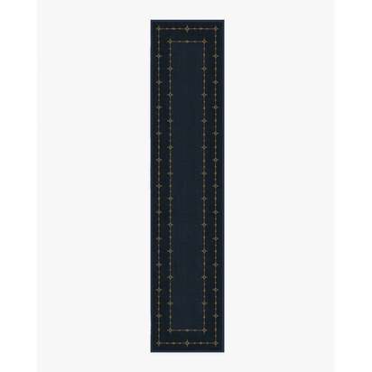 Sparkle Border Dark Navy Flatwoven Rug - 75 x 365 cm - Rug + Pad System
