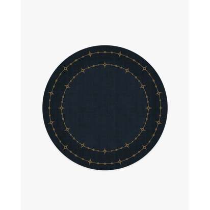 Sparkle Border Dark Navy Flatwoven Rug - 185 Round cm - Rug + Pad System