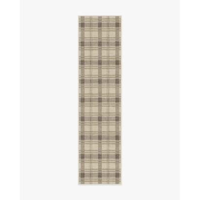 Piper Plaid Neutral Flatwoven Rug - 75 x 305 cm - Rug + Pad System