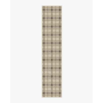 Piper Plaid Neutral Flatwoven Rug - 75 x 365 cm - Rug + Pad System
