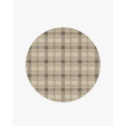 Piper Plaid Neutral Flatwoven Rug - 185 Round cm - Rug + Pad System