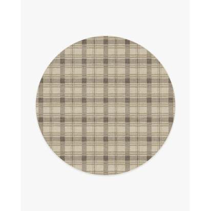 Piper Plaid Neutral Flatwoven Rug - 245 Round cm - Rug + Pad System