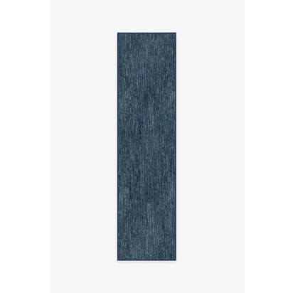 Chunky Solid Blue Outdoor Rug - 75 x 305 cm - Rug + Pad System