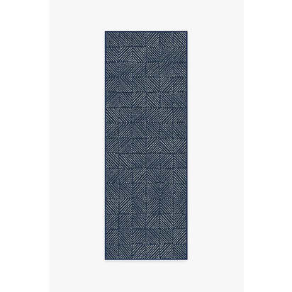 Parquet Navy Outdoor Rug - 75 x 215 cm - Rug + Pad System