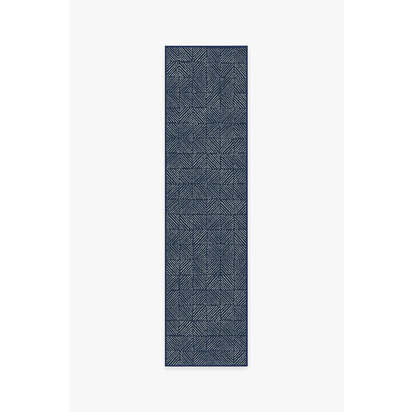 Parquet Navy Outdoor Rug - 75 x 305 cm - Rug + Pad System