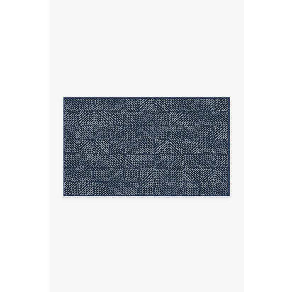 Parquet Navy Outdoor Rug - 90 x 150 cm - Rug + Pad System