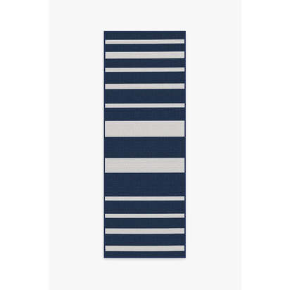 Sailmaker Stripe Blue Outdoor Rug - 75 x 215 cm - Rug + Pad System