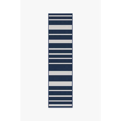 Sailmaker Stripe Blue Outdoor Rug - 75 x 305 cm - Rug + Pad System