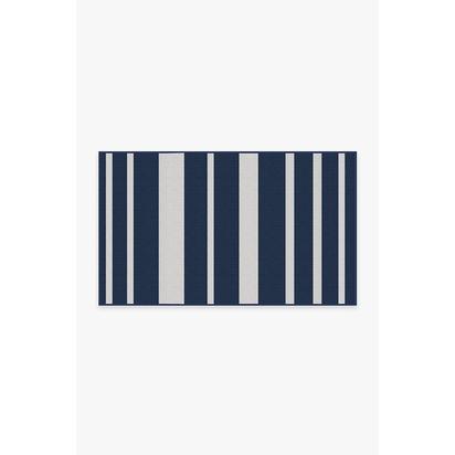 Sailmaker Stripe Blue Outdoor Rug - 90 x 150 cm - Rug + Pad System