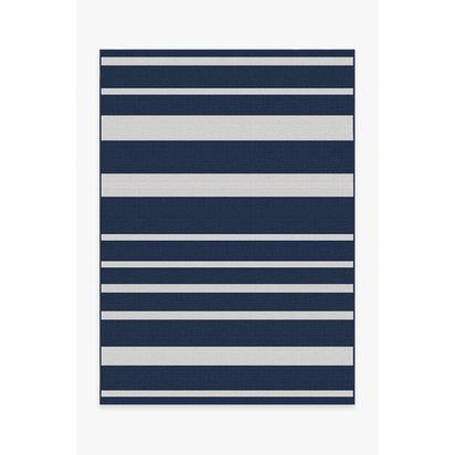 Sailmaker Stripe Blue Outdoor Rug - 150 x 215 cm - Rug + Pad System