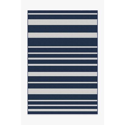 Sailmaker Stripe Blue Outdoor Rug - 185 x 275 cm - Rug + Pad System
