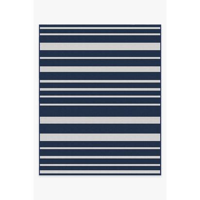 Sailmaker Stripe Blue Outdoor Rug - 245 x 305 cm - Rug + Pad System