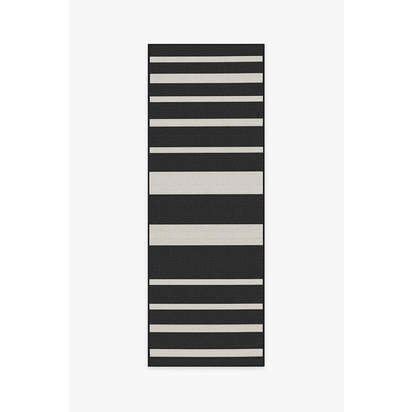 Sailmaker Stripe Black Outdoor Rug - 75 x 215 cm - Rug + Pad System