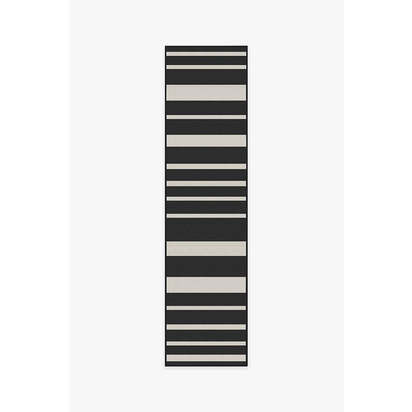 Sailmaker Stripe Black Outdoor Rug - 75 x 305 cm - Rug + Pad System