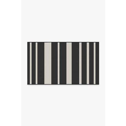 Sailmaker Stripe Black Outdoor Rug - 90 x 150 cm - Rug + Pad System