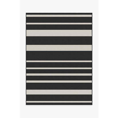 Sailmaker Stripe Black Outdoor Rug - 150 x 215 cm - Rug + Pad System
