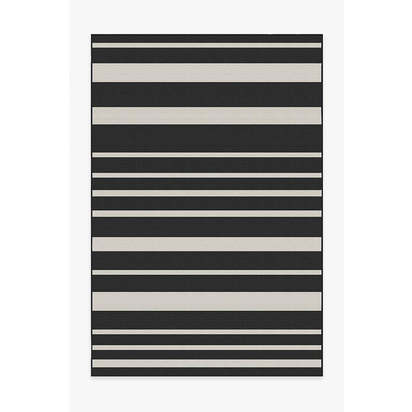 Sailmaker Stripe Black Outdoor Rug - 185 x 275 cm - Rug + Pad System