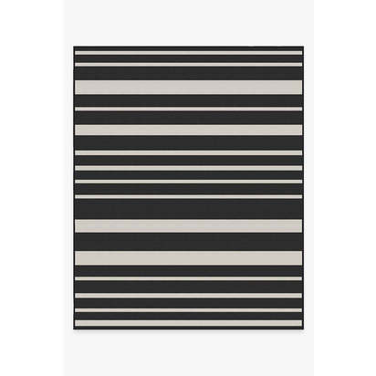 Sailmaker Stripe Black Outdoor Rug - 245 x 305 cm - Rug + Pad System