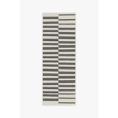Offset Stripe Black Outdoor Rug - 75 x 215 cm - Rug + Pad System