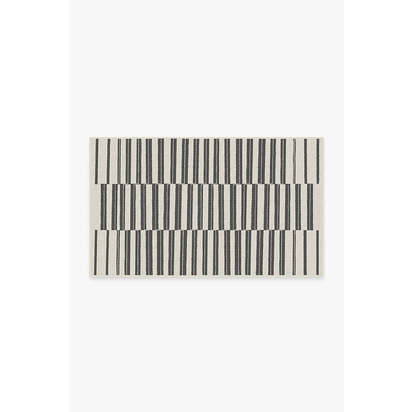 Offset Stripe Black Outdoor Rug - 90 x 150 cm - Rug + Pad System