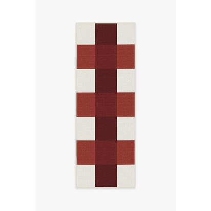 Gingham Plaid Red & White Outdoor Rug - 75 x 215 cm - Rug + Pad System