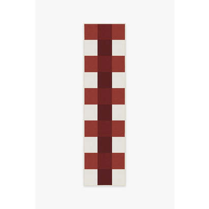 Gingham Plaid Red & White Outdoor Rug - 75 x 305 cm - Rug + Pad System