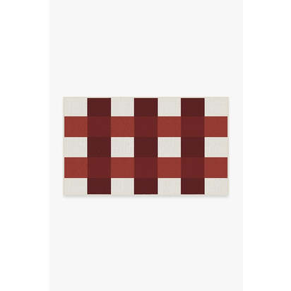 Gingham Plaid Red & White Outdoor Rug - 90 x 150 cm - Rug + Pad System