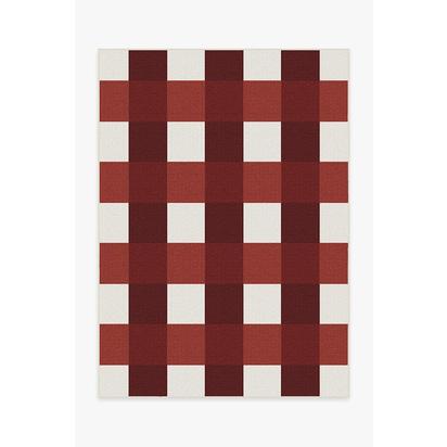 Gingham Plaid Red & White Outdoor Rug - 150 x 215 cm - Rug + Pad System