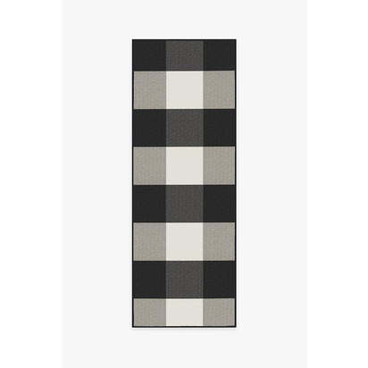 Gingham Plaid Black & White Outdoor Rug - 75 x 215 cm - Rug + Pad System