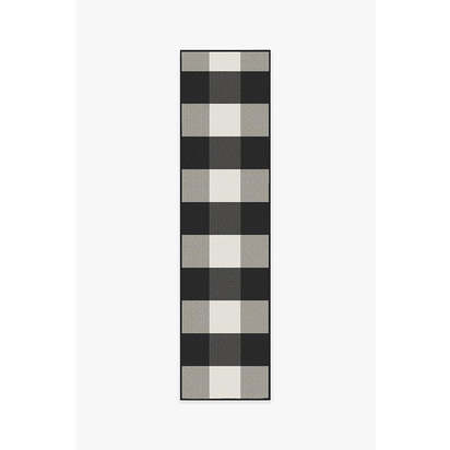 Gingham Plaid Black & White Outdoor Rug - 75 x 305 cm - Rug + Pad System