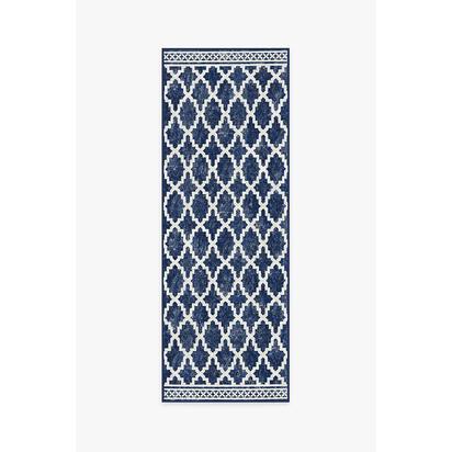 Cleo Trellis Royal Blue Outdoor Rug - 75 x 215 cm - Rug + Pad System
