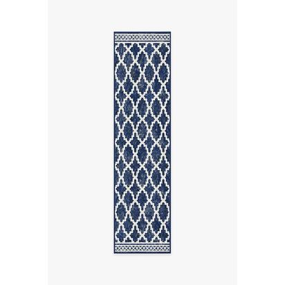 Cleo Trellis Royal Blue Outdoor Rug - 75 x 305 cm - Rug + Pad System