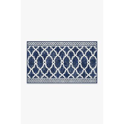 Cleo Trellis Royal Blue Outdoor Rug - 90 x 150 cm - Rug + Pad System