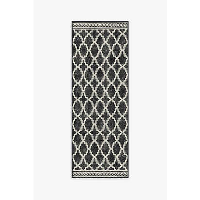 Cleo Trellis Black Outdoor Rug - 75 x 215 cm - Rug + Pad System