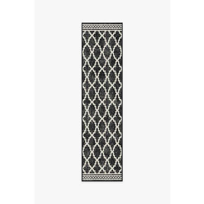 Cleo Trellis Black Outdoor Rug - 75 x 305 cm - Rug + Pad System