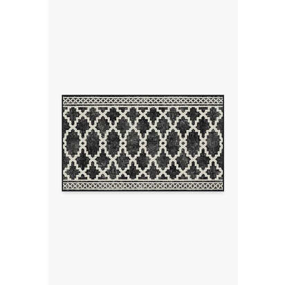 Cleo Trellis Black Outdoor Rug - 90 x 150 cm - Rug + Pad System