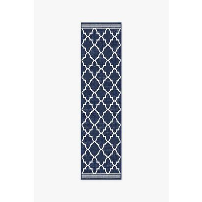 Varia Trellis Royal Blue Outdoor Rug - 75 x 305 cm - Rug + Pad System