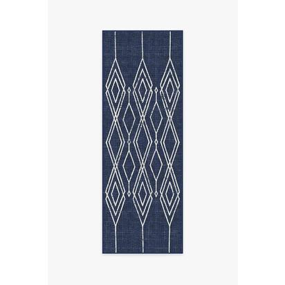 Gemma Lattice Royal Blue Outdoor Rug - 75 x 215 cm - Rug + Pad System