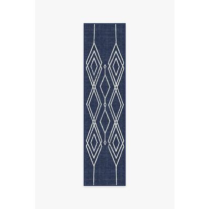 Gemma Lattice Royal Blue Outdoor Rug - 75 x 305 cm - Rug + Pad System