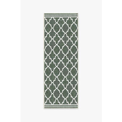 Varia Trellis Forest Green Outdoor Rug - 75 x 215 cm - Rug + Pad System