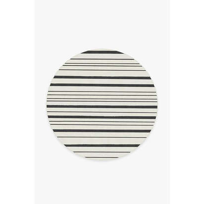 Hudson Stripe Black Flatwoven Rug - 185 Round cm - Rug + Pad System
