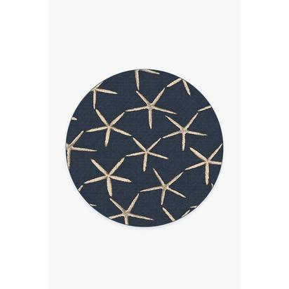 Starfish Navy Flatwoven Rug - 185 Round cm - Rug + Pad System
