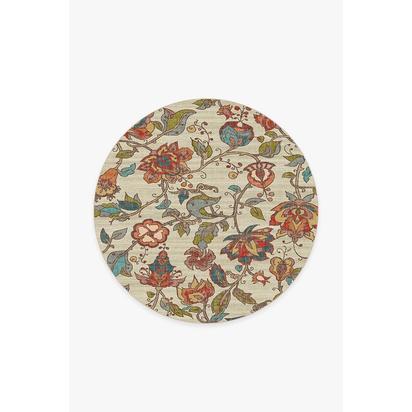 Frida Floral Natural Flatwoven Rug - 185 Round cm - Rug + Pad System