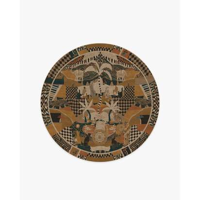 La Joie Natural Multicolour Flatwoven Rug by Architectural Digest - 245 Round cm - Rug + Pad System